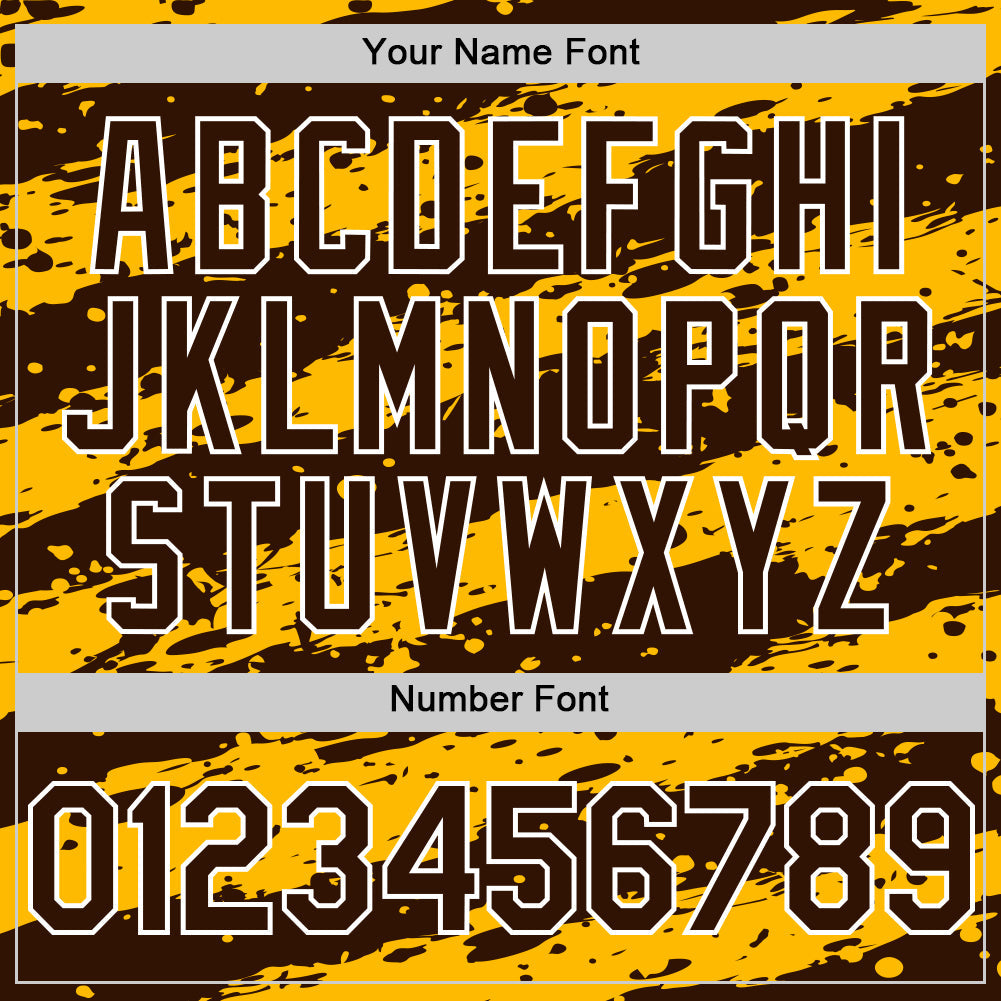 Custom Gold Brown-White Splash 3D Pattern Design Bomber Full-Snap Varsity Letterman Hoodie Jacket view 6