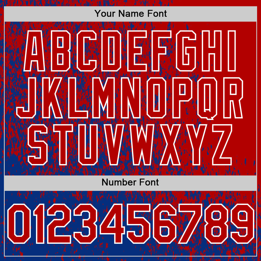 Custom Royal Red-White Abstract Fragment Art 3D Pattern Design Bomber Full-Snap Varsity Letterman Hoodie Jacket view 6