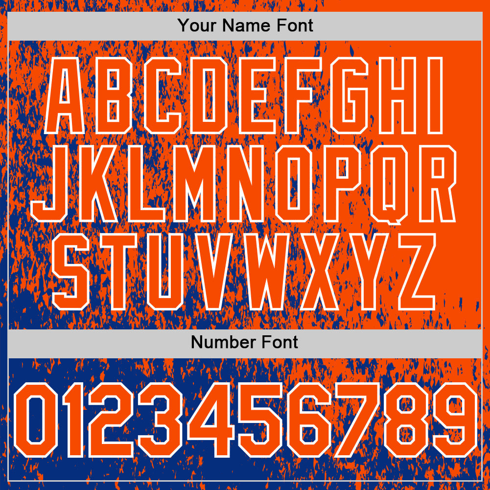 Custom Royal Orange-White Abstract Fragment Art 3D Pattern Design Bomber Full-Snap Varsity Letterman Hoodie Jacket view 6