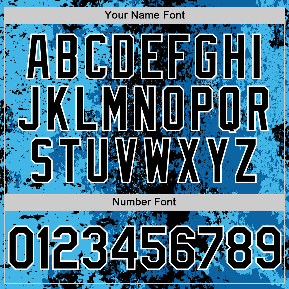 Custom Blue Black-White 3D Pattern Design Bomber Full-Snap Varsity Letterman Hoodie Jacket view 6