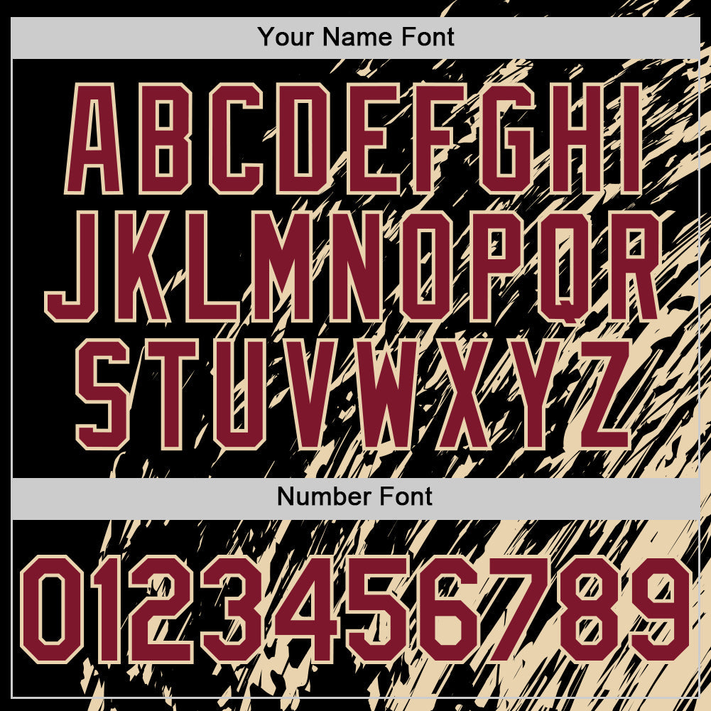 Custom Black Crimson-City Cream 3D Pattern Design Bomber Full-Snap Varsity Letterman Hoodie Jacket view 6