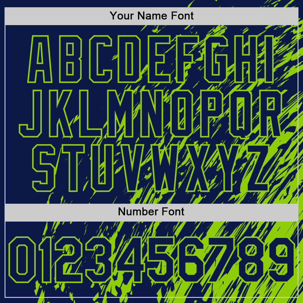 Custom Navy Navy-Neon Green 3D Pattern Design Bomber Full-Snap Varsity Letterman Hoodie Jacket view 6