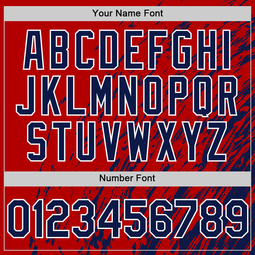 Custom Red Navy-White 3D Pattern Design Bomber Full-Snap Varsity Letterman Hoodie Jacket view 6