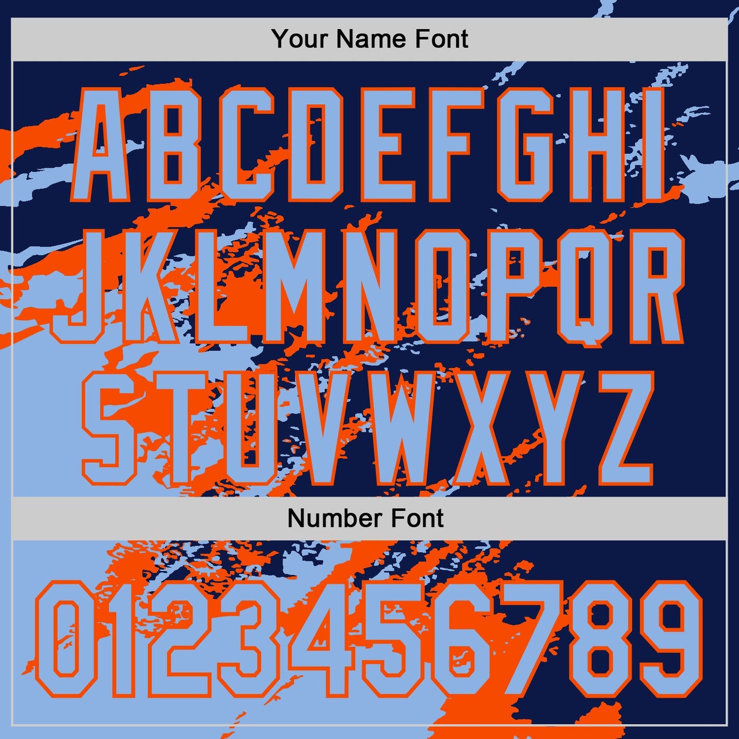 Custom Navy Light Blue-Orange Splash Art 3D Pattern Design Bomber Full-Snap Varsity Letterman Hoodie Jacket view 6