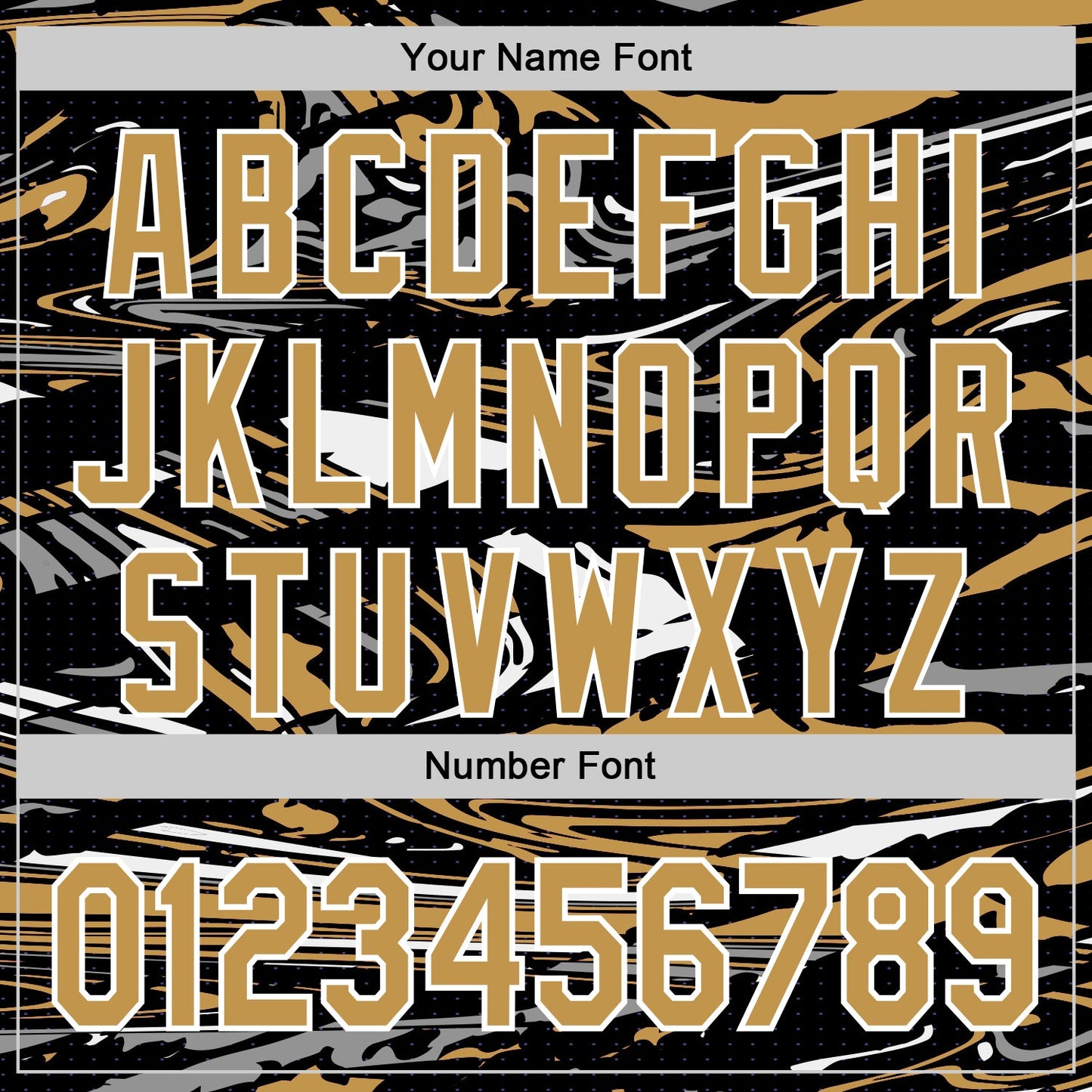 Custom Figure Old Gold Black-White Fluid Pattern Bomber Full-Snap Varsity Letterman Hoodie Jacket view 6