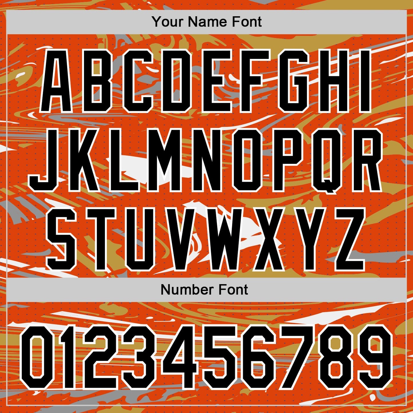 Custom Figure Black Orange Old Gold-White Fluid Pattern Bomber Full-Snap Varsity Letterman Hoodie Jacket view 6