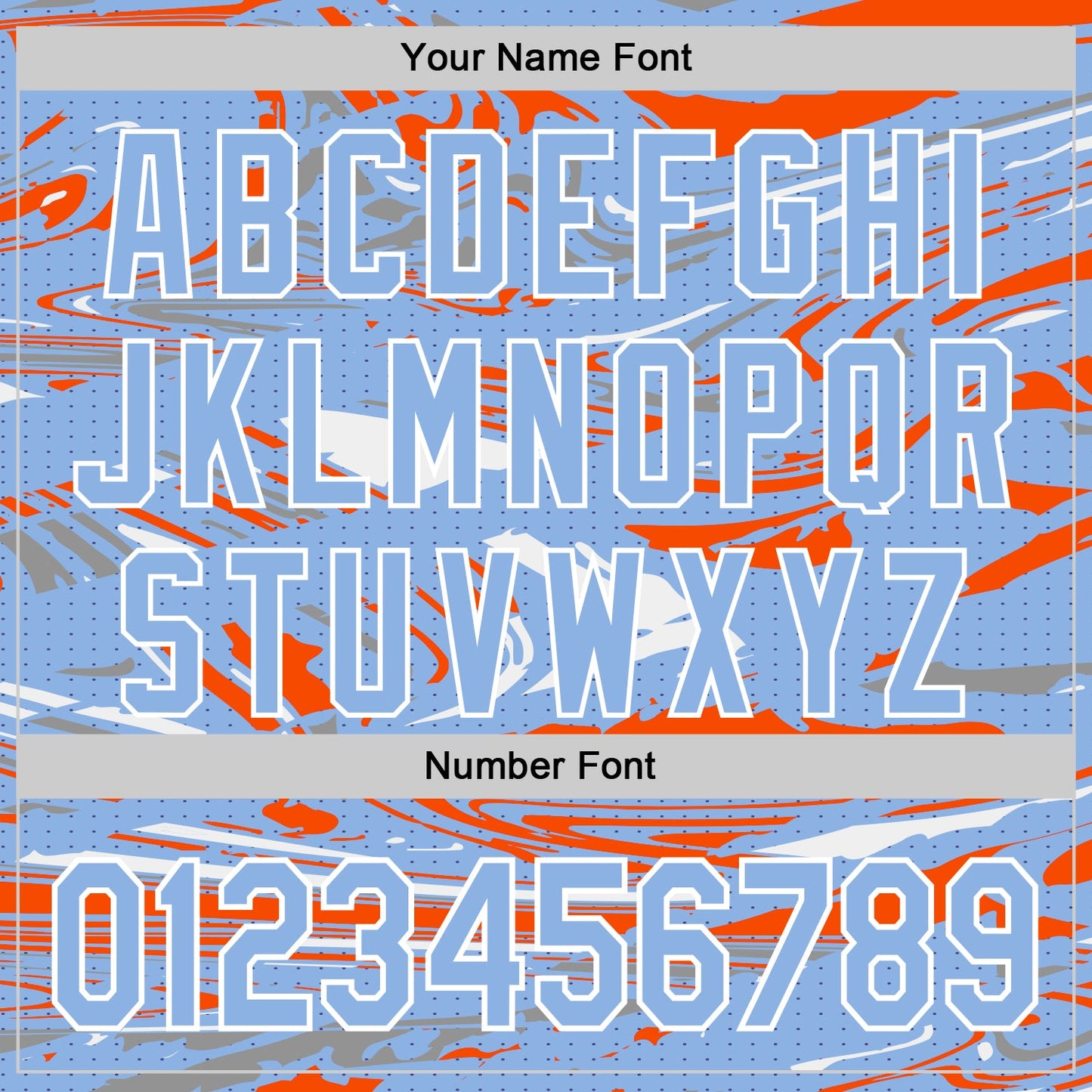 Custom Figure Light Blue Orange-White Fluid Pattern Bomber Full-Snap Varsity Letterman Hoodie Jacket view 6