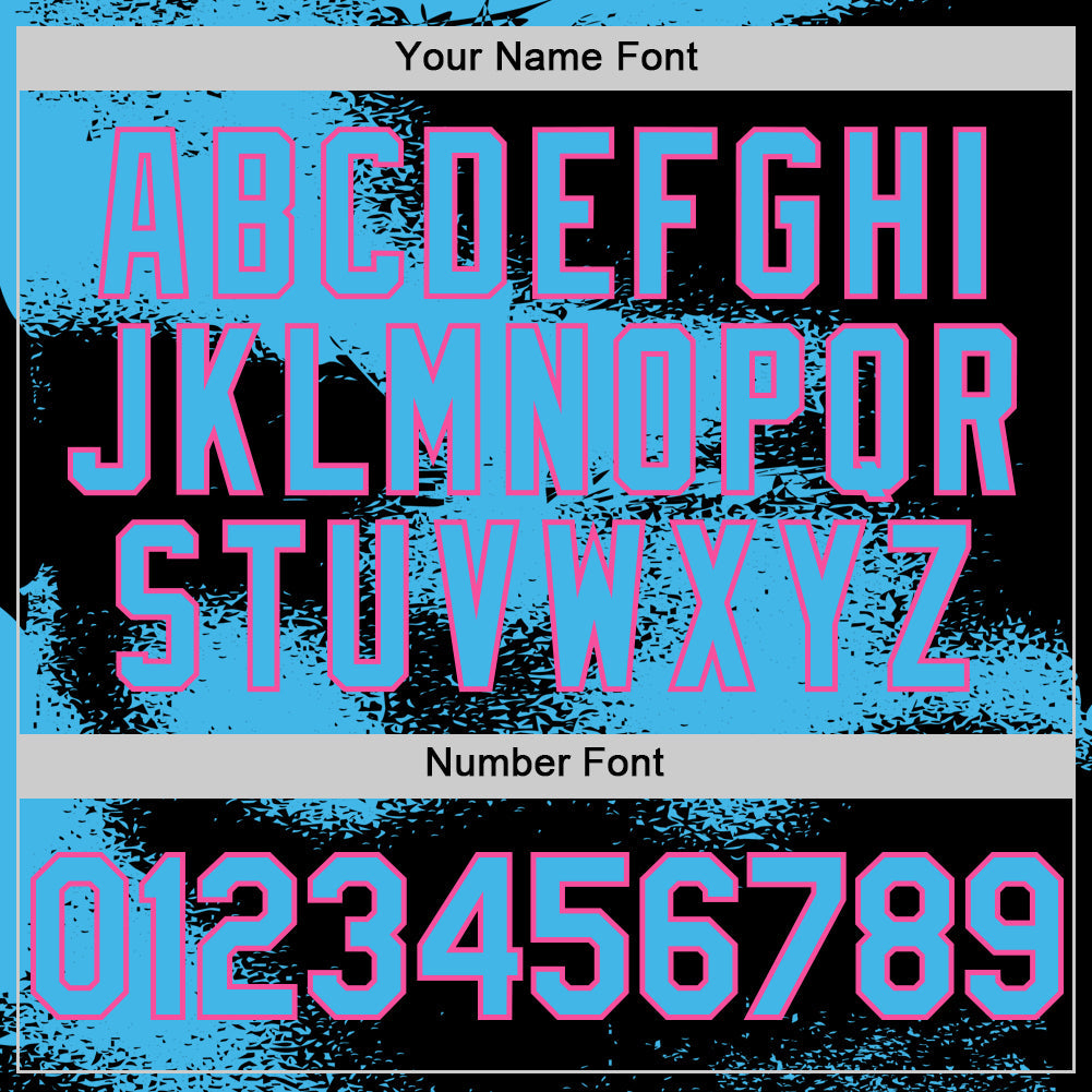 Custom Black Sky Blue-Pink Abstract Color Blocks Fragment Pattern Bomber Full-Snap Varsity Letterman Hoodie Jacket view 6