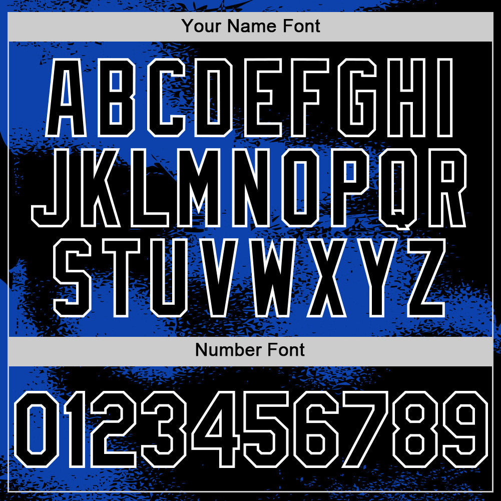 Custom Black Thunder Blue-White Abstract Color Blocks Fragment Pattern Bomber Full-Snap Varsity Letterman Hoodie Jacket view 6
