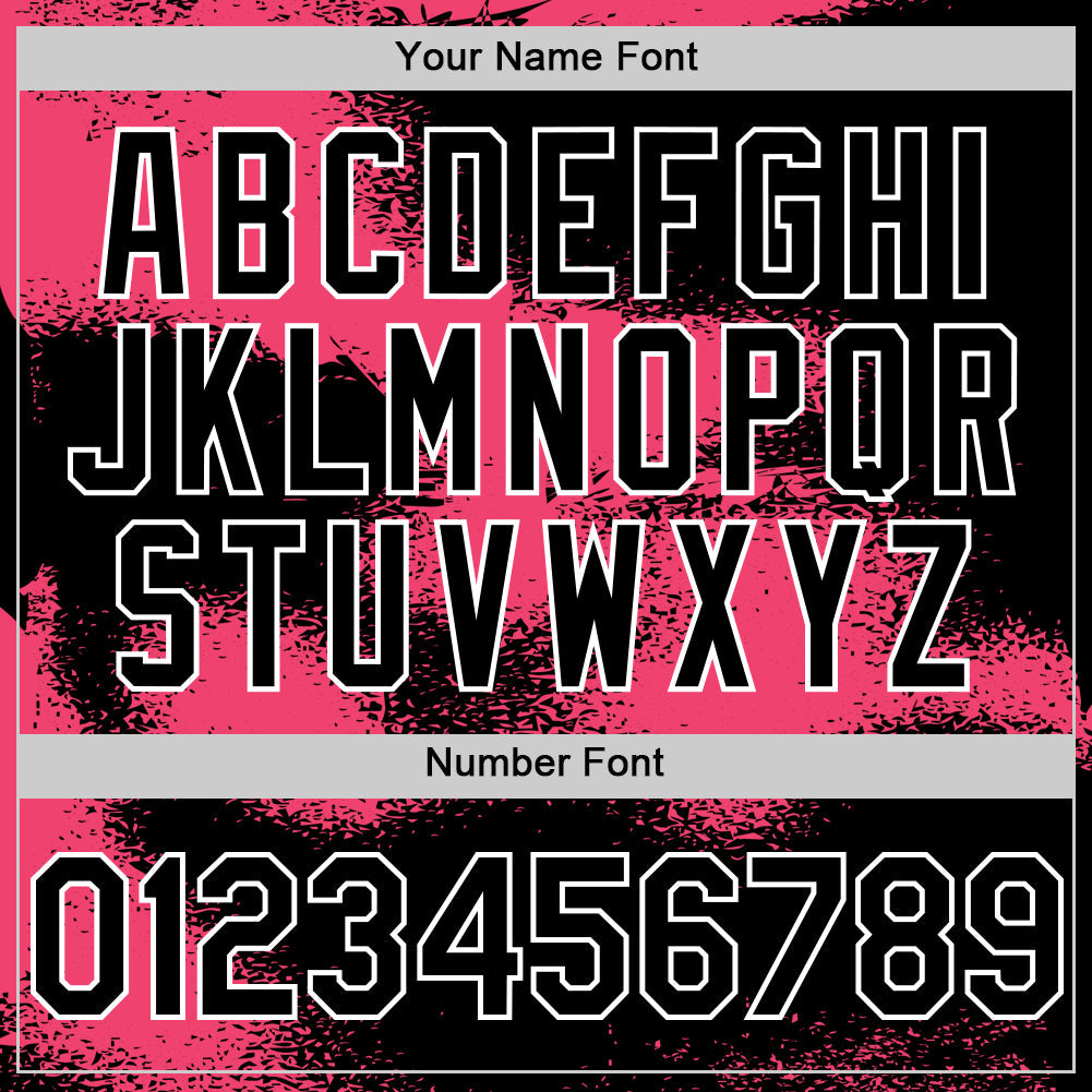 Custom Black Neon Pink-White Abstract Color Blocks Fragment Pattern Bomber Full-Snap Varsity Letterman Hoodie Jacket view 6