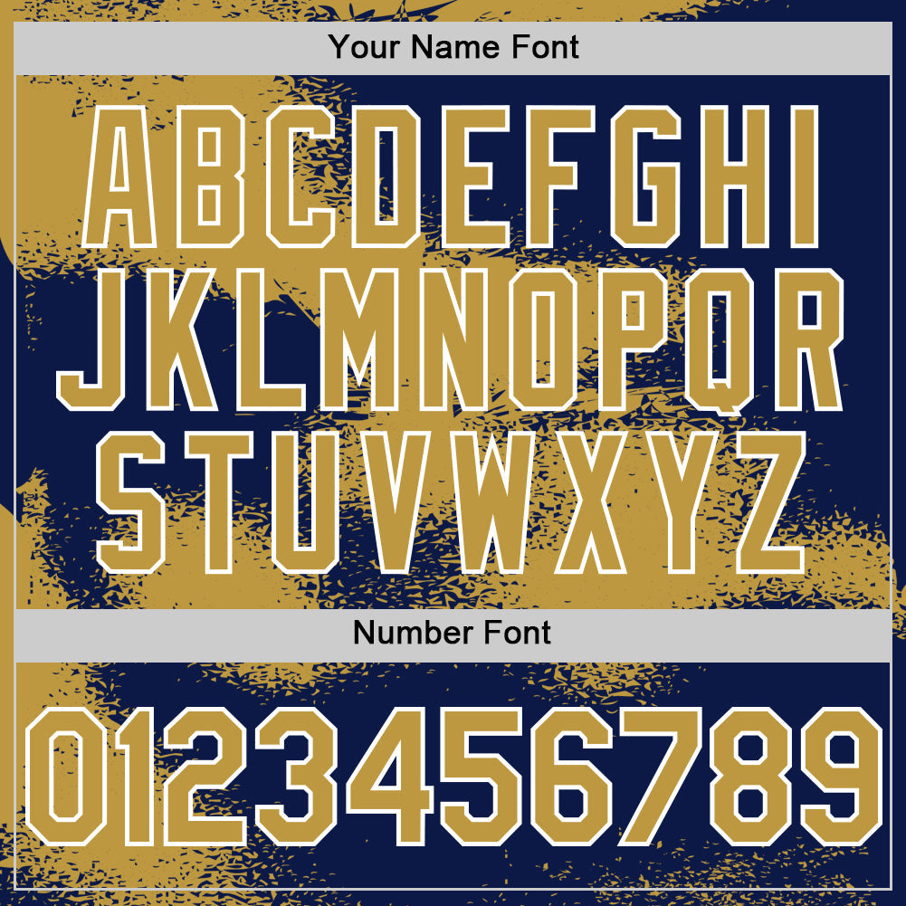 Custom Navy Old Gold-White Abstract Color Blocks Fragment Pattern Bomber Full-Snap Varsity Letterman Hoodie Jacket view 6
