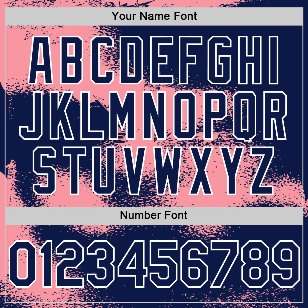 Custom Navy Medium Pink-White Abstract Color Blocks Fragment Pattern Bomber Full-Snap Varsity Letterman Hoodie Jacket view 6