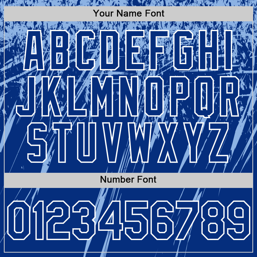 Custom Royal Light Blue-White Splash Bomber Full-Snap Varsity Letterman Hoodie Jacket view 6