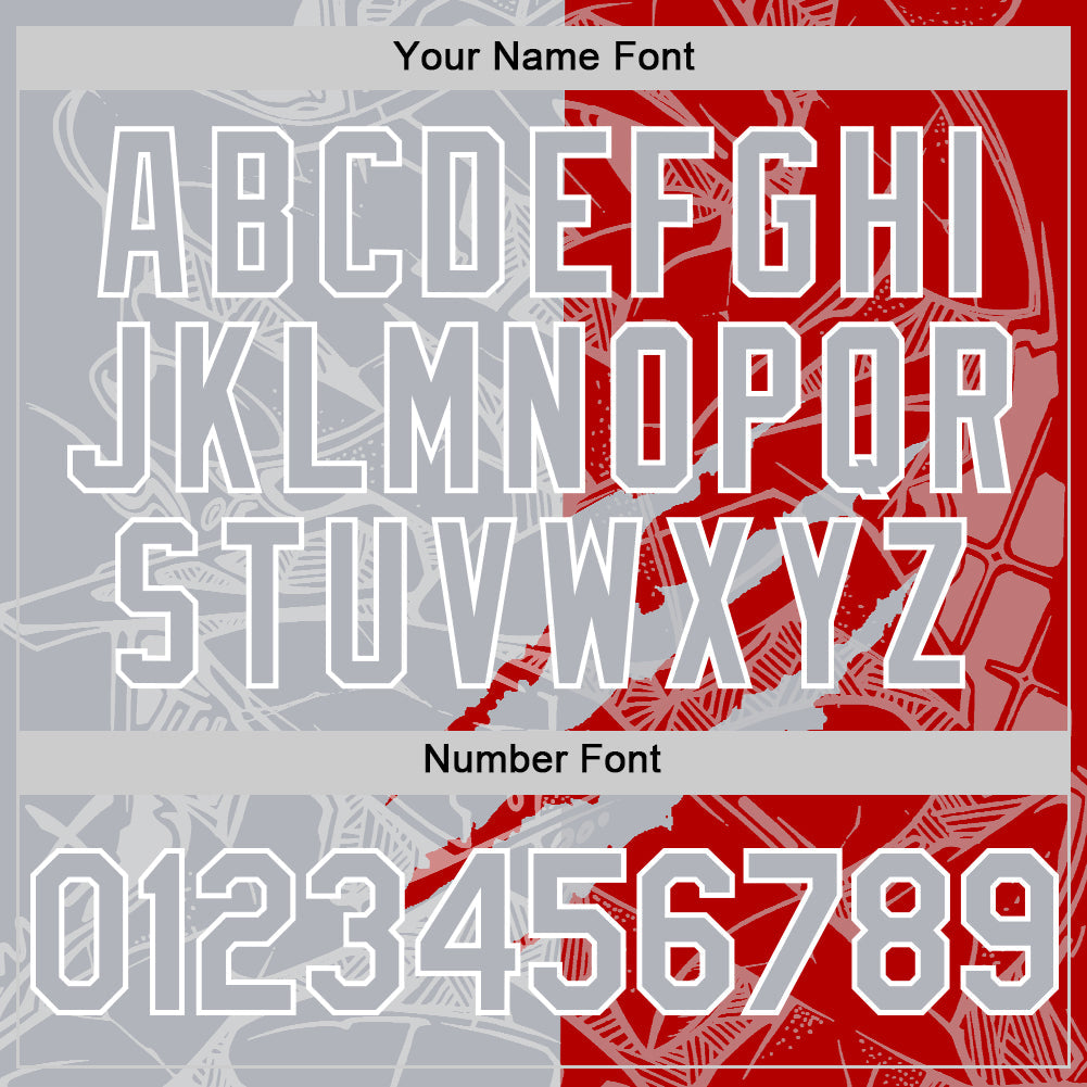 Custom Graffiti Pattern Gray Red-White Scratch Bomber Full-Snap Varsity Letterman Hoodie Jacket view 6