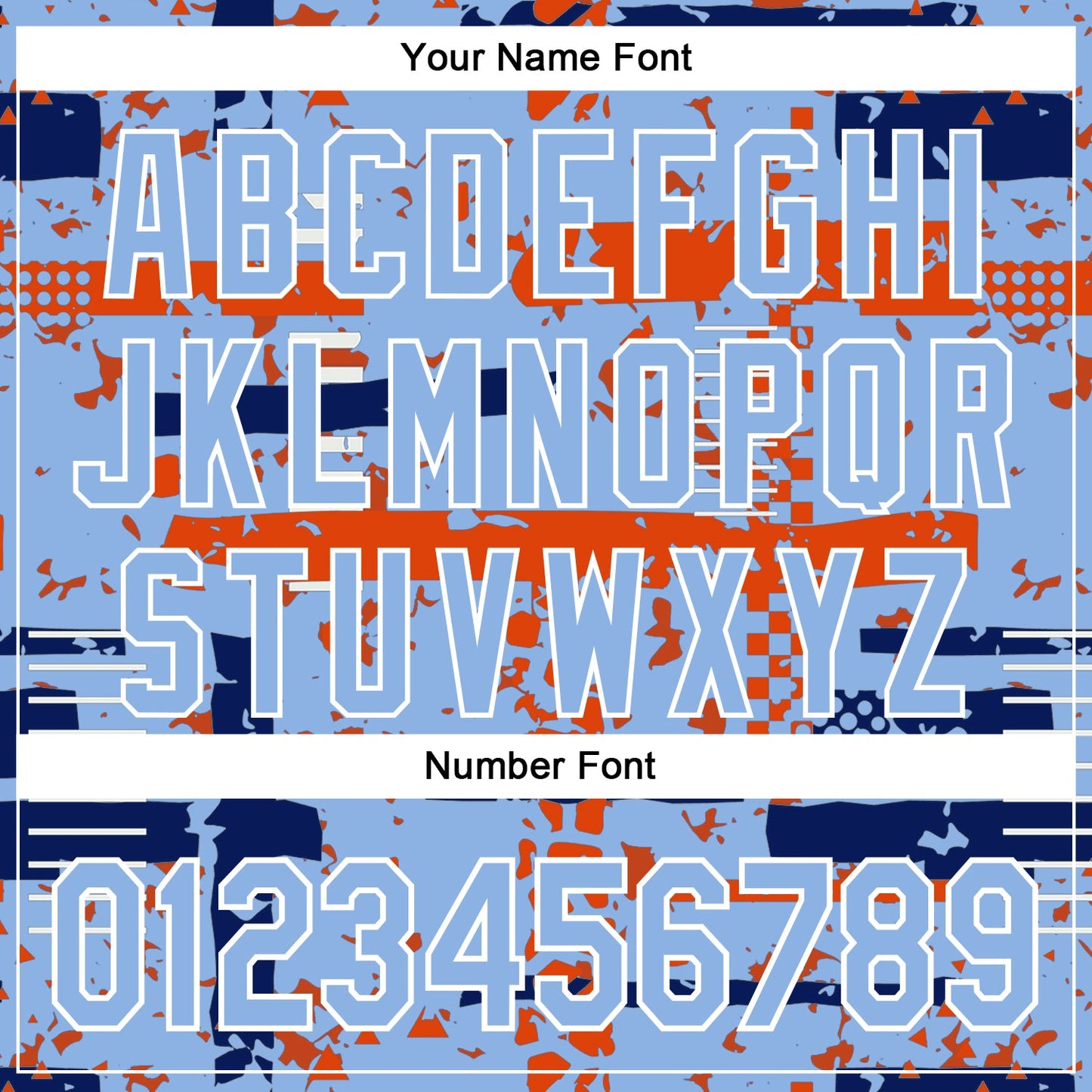 Custom Light Blue Royal Orange-White Abstract Fragment Shape Bomber Full-Snap Varsity Letterman Hoodie Jacket view 6