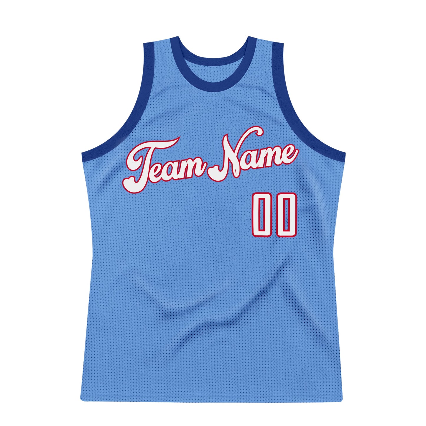 Custom Light Blue White-Red Authentic Throwback Basketball Jersey view 7