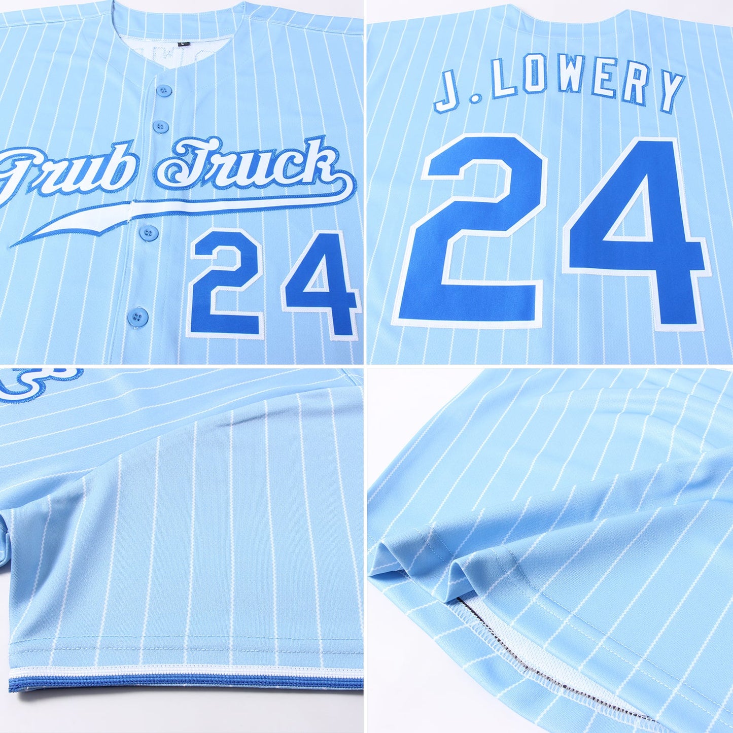Custom Light Blue White Pinstripe Royal-White Authentic Baseball Jersey view 6