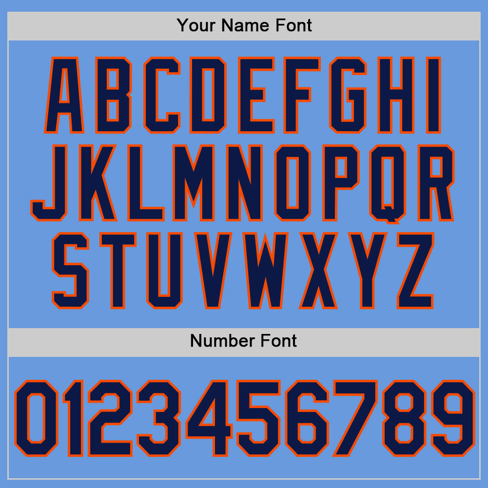Custom Light Blue Navy-Orange Authentic Throwback Baseball Jersey view 5