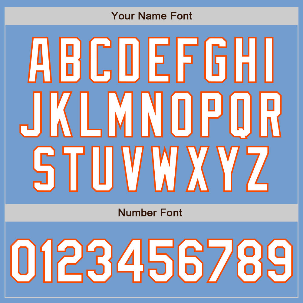 Custom Light Blue White-Orange Authentic Baseball Jersey view 8