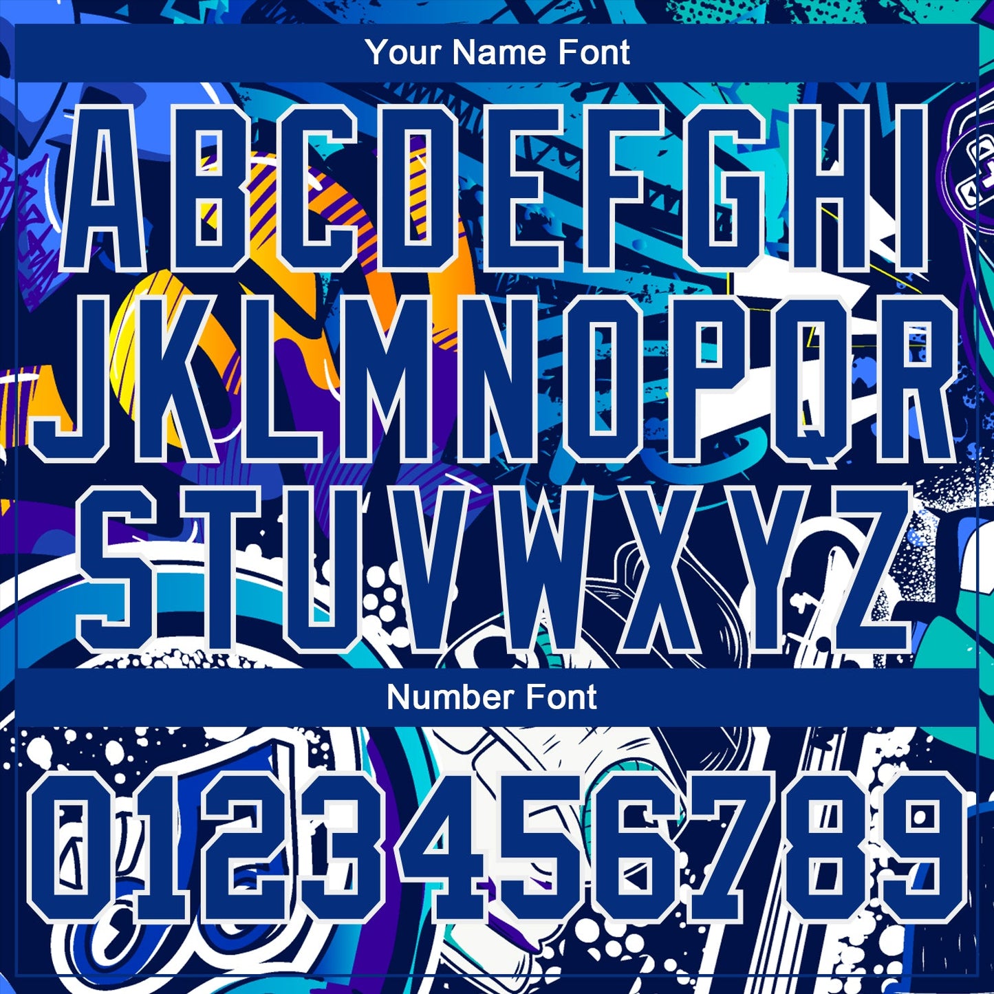 Custom Graffiti Pattern Royal-White Abstract Urban Street Art 3D Long Sleeve Performance T-Shirt view 4