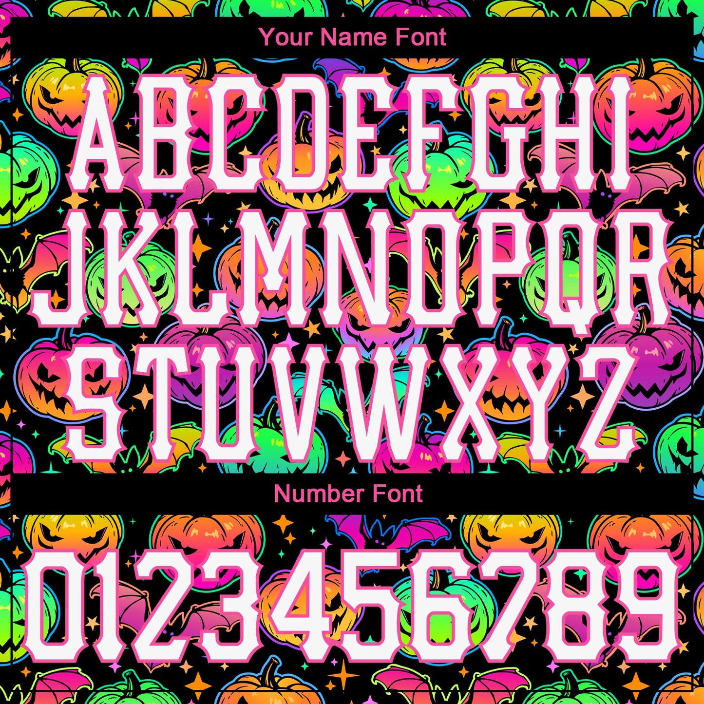 Custom 3D Pattern Bright Multicolored Halloween Pumpkins And Bats Long Sleeve Performance T-Shirt view 4