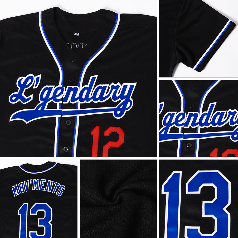 Custom Black Royal-Red Authentic Baseball Jersey view 6