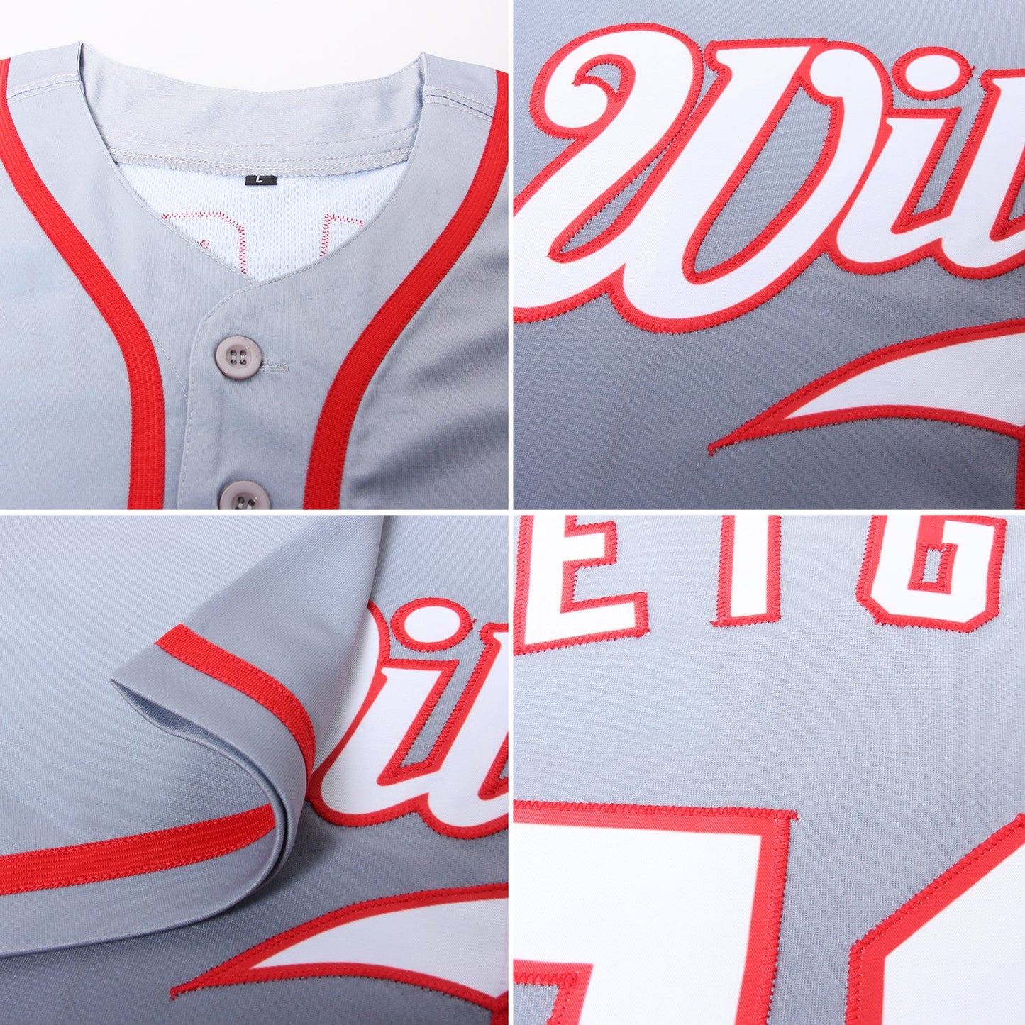 Custom Gray White Steel Gray-Red Authentic Fade Fashion Baseball Jersey view 5
