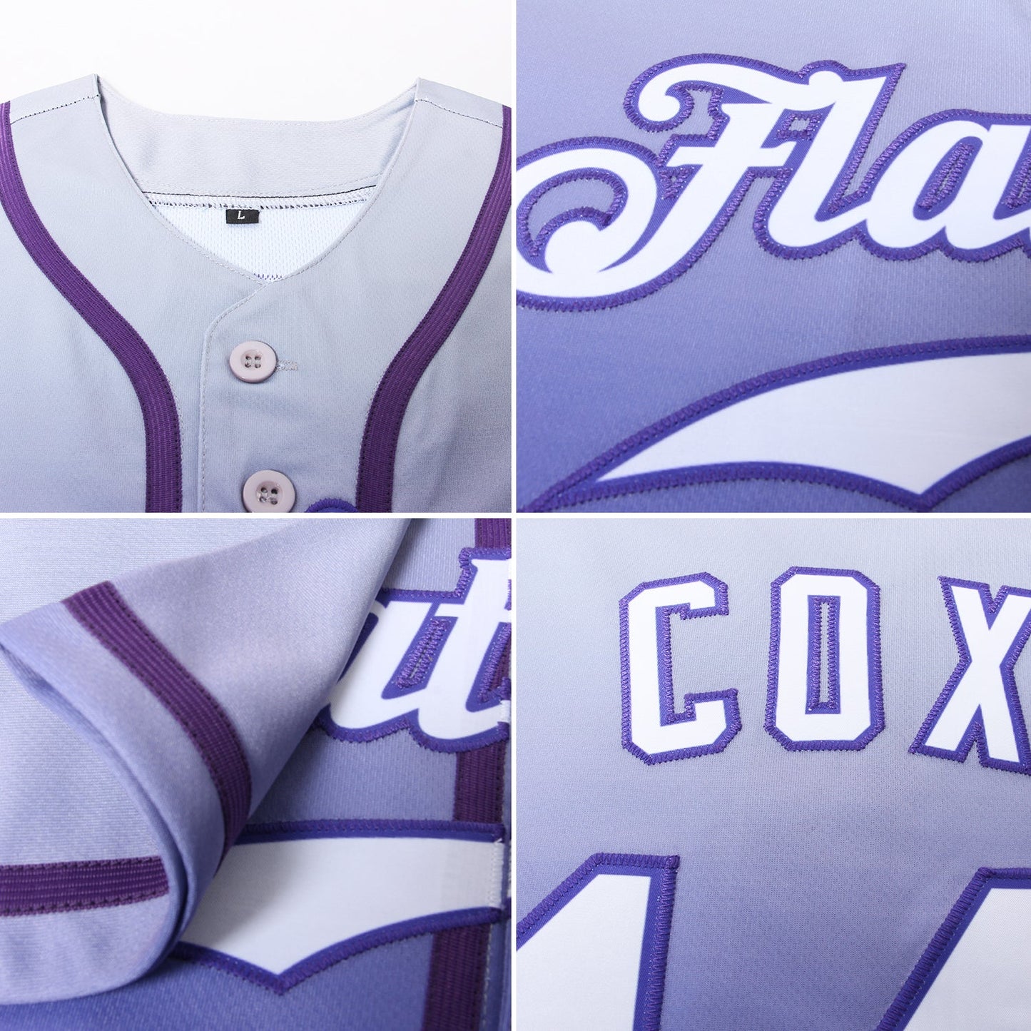 Custom Gray White-Purple Authentic Fade Fashion Baseball Jersey view 5