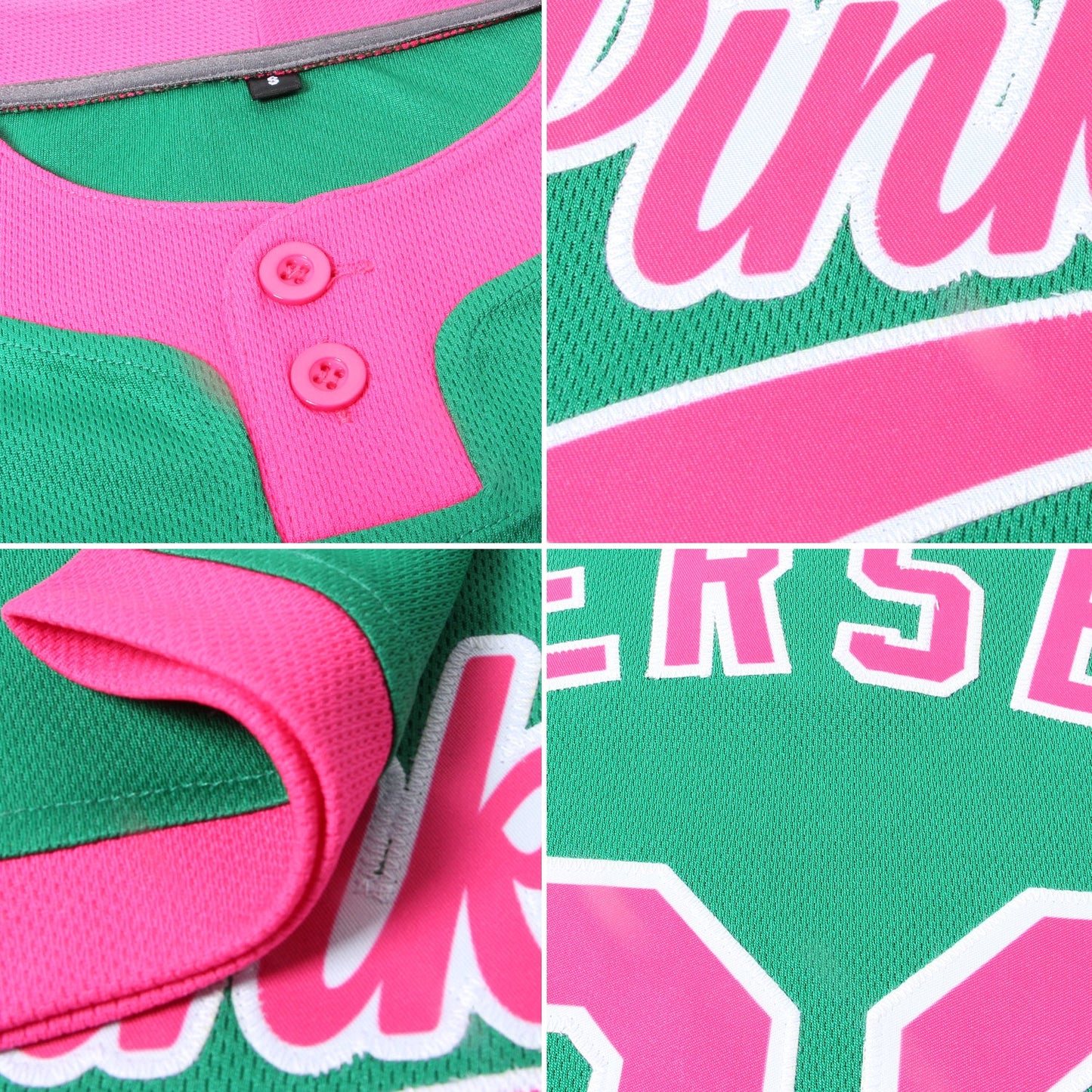 Custom Kelly Green Pink-White Two-Button Unisex Softball Jersey view 6