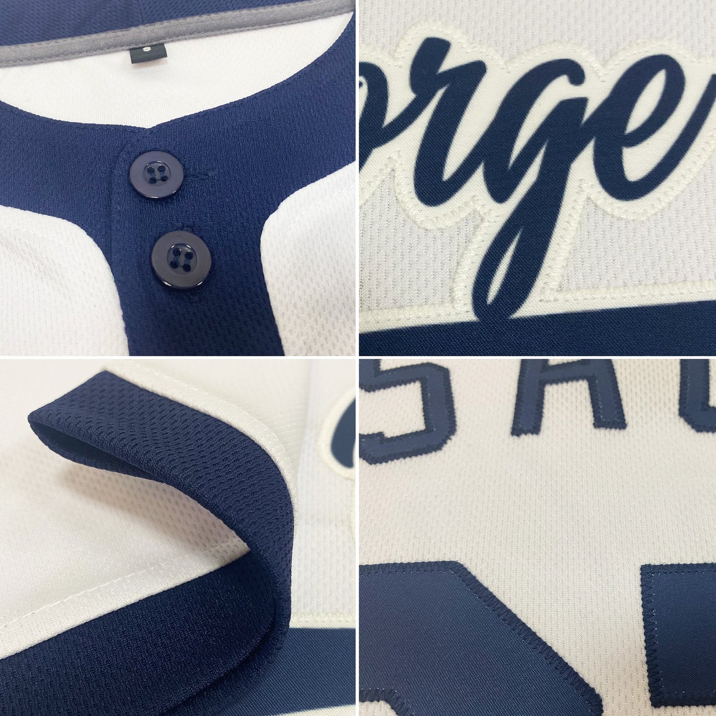Custom White Navy Two-Button Unisex Softball Jersey view 6