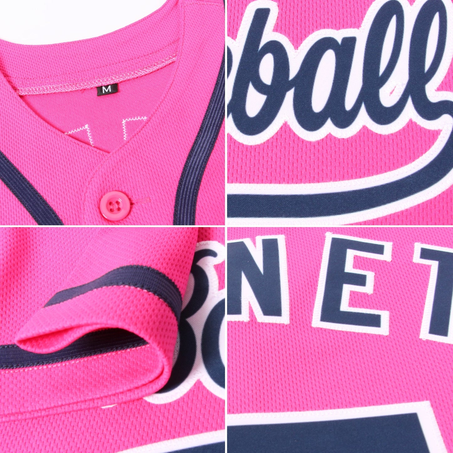 Custom Pink Navy-White Authentic Baseball Jersey view 6