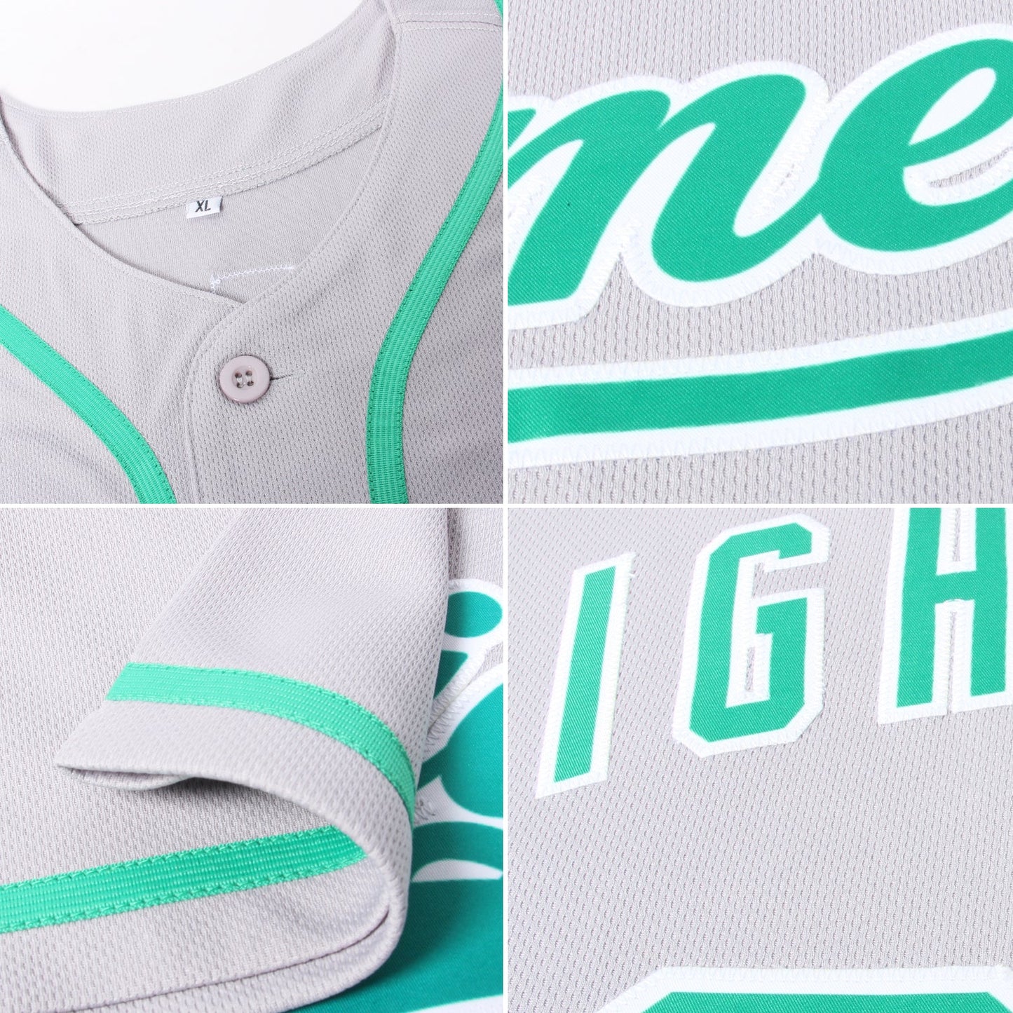 Custom Gray Kelly Green-White Authentic Baseball Jersey view 6
