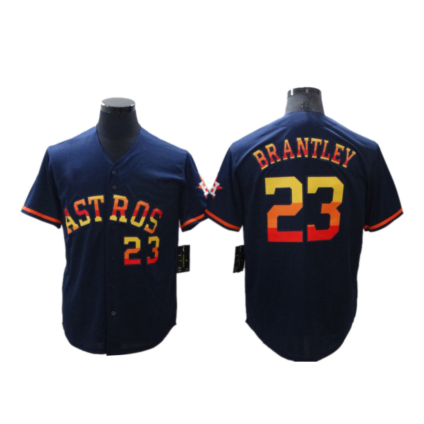 Men's Baseball Houston Astros 23 Michael Brantley Number Navy Rainbow Stitched Jersey - Main View