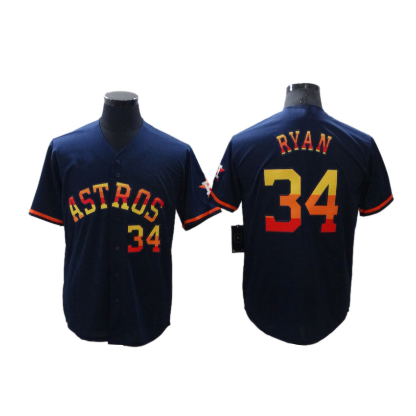 Mens Baseball Houston Astros Nolan Ryan Navy Number Rainbow Stitched Jersey - Main View