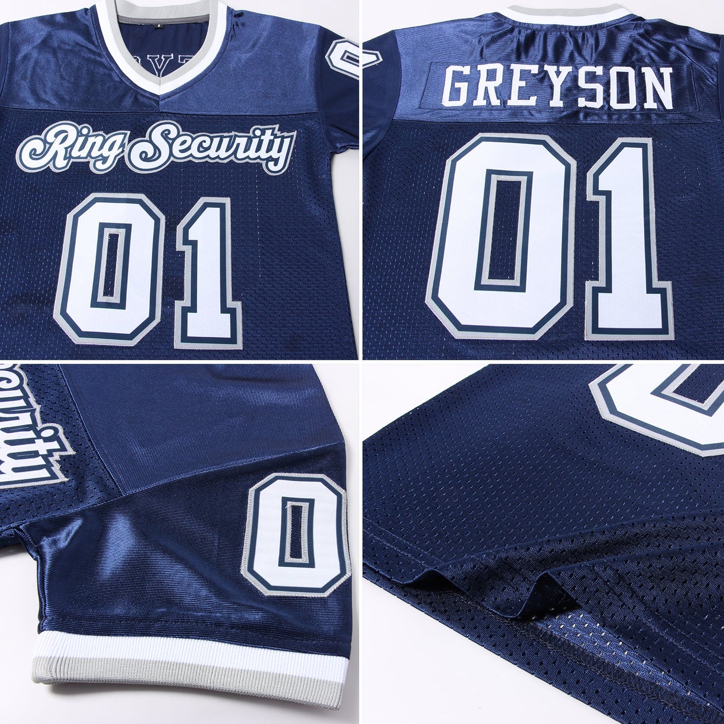 Custom Navy White-Gray Mesh Authentic Throwback Football Jersey view 7