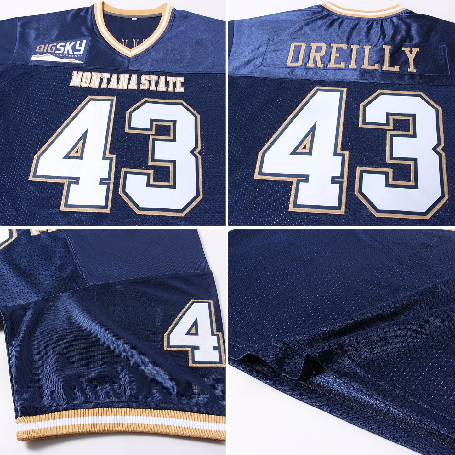 Custom Navy White-Old Gold Mesh Authentic Throwback Football Jersey view 5