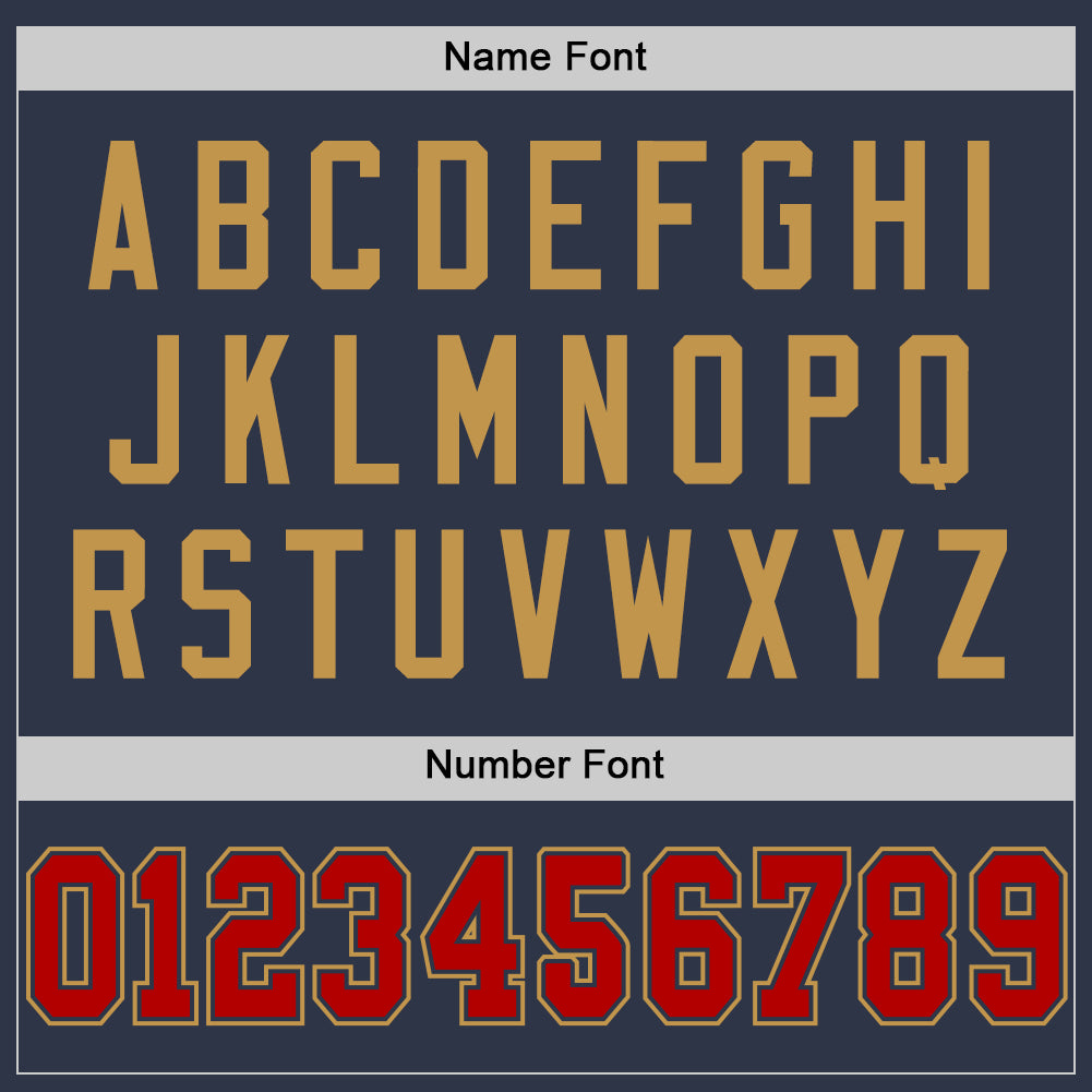 Custom Navy Red-Old Gold Mesh Authentic Throwback Football Jersey view 4