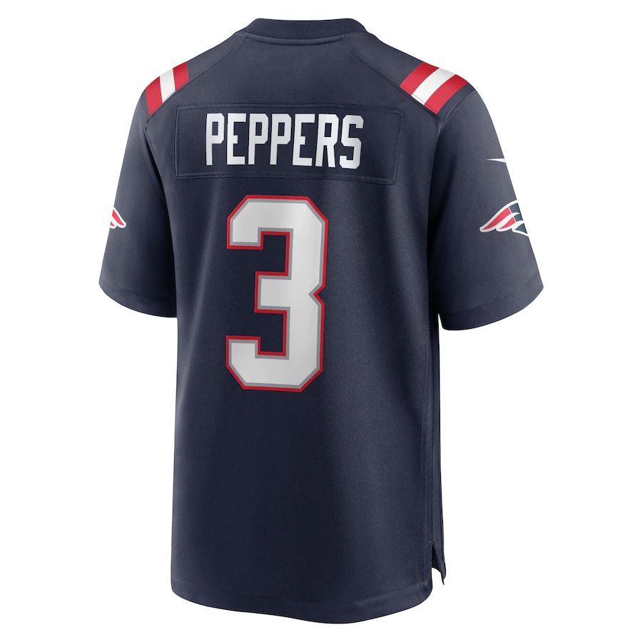 NE.Patriots #3 Jabrill Peppers Navy Game Jersey Stitched American Football Jerseys - Main View