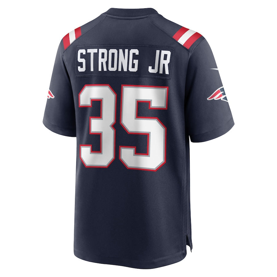 NE.Patriots #35 Pierre Strong Jr. Navy Game Player Jersey Stitched American Football Jerseys - Main View
