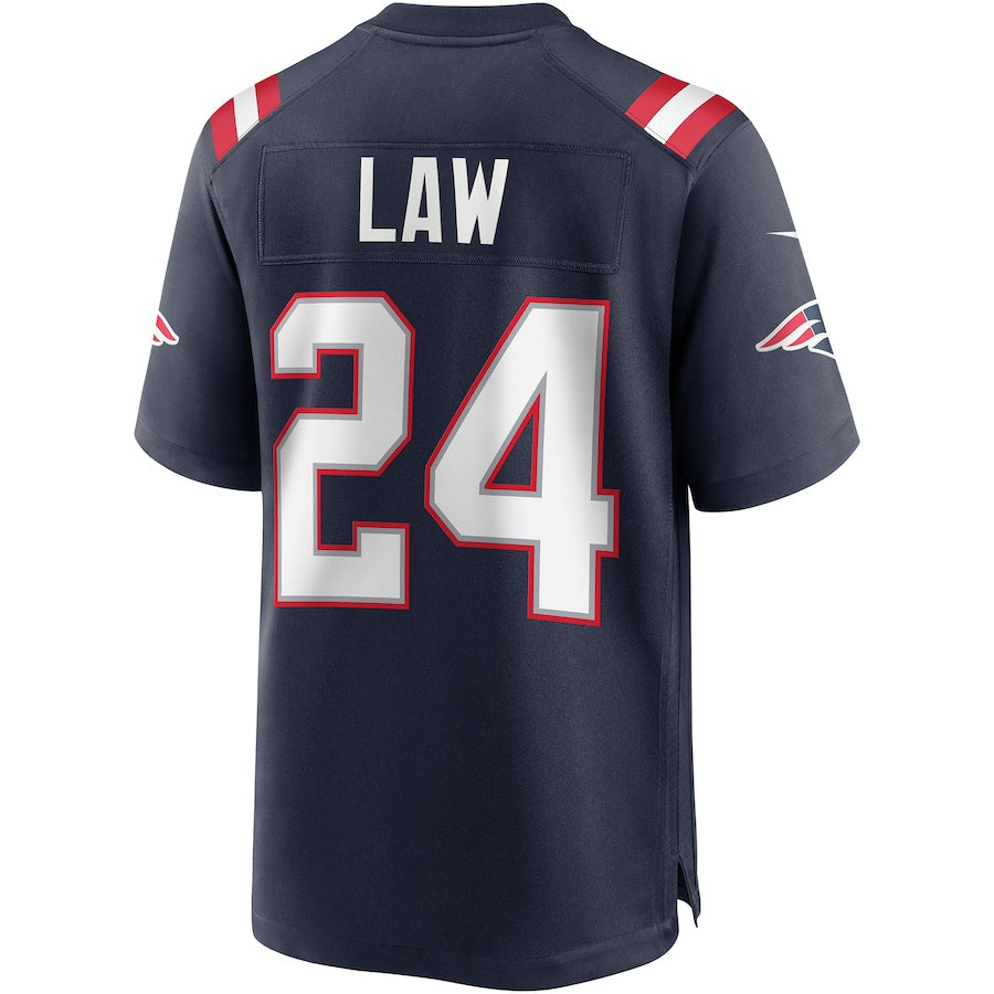 NE.Patriots #24 Ty Law Navy Game Retired Player Jersey Stitched American Football Jerseys - Main View