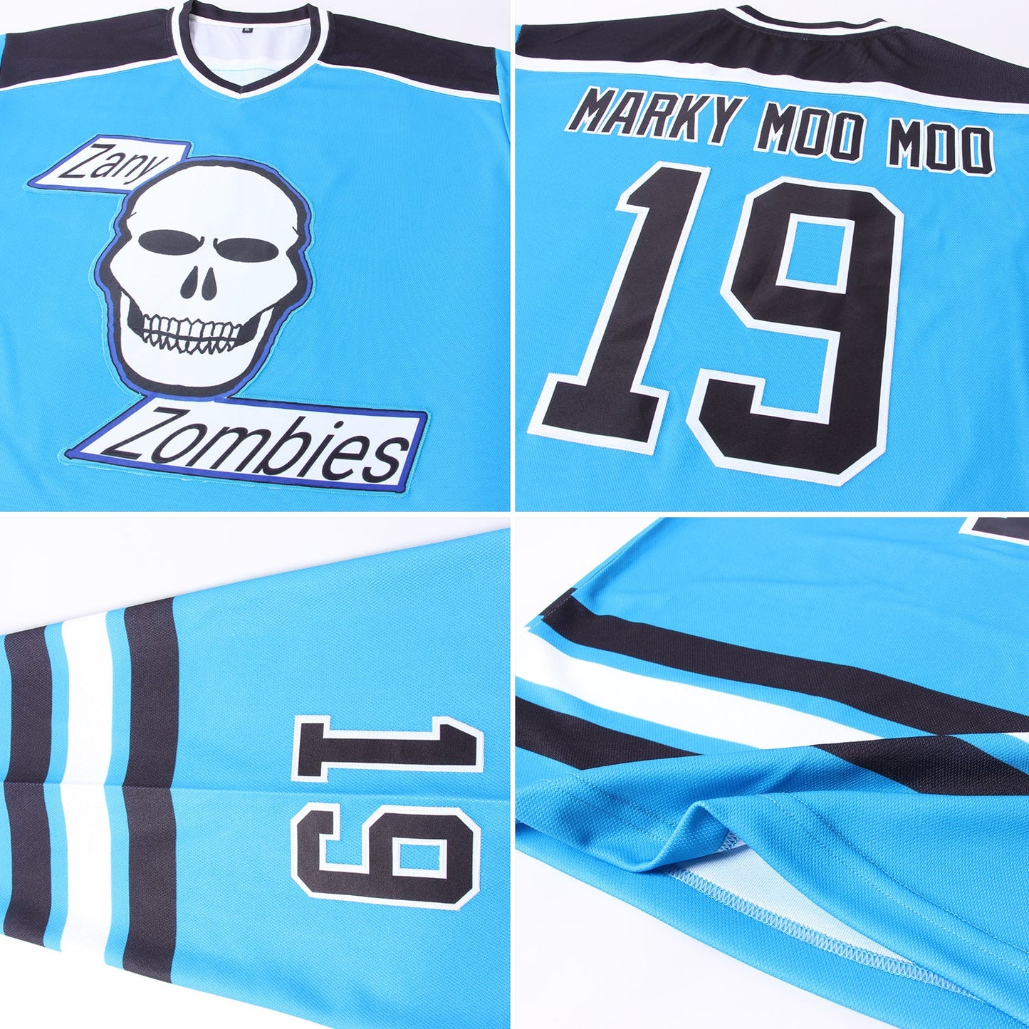 Custom Panther Blue Black-White Hockey Jersey view 5
