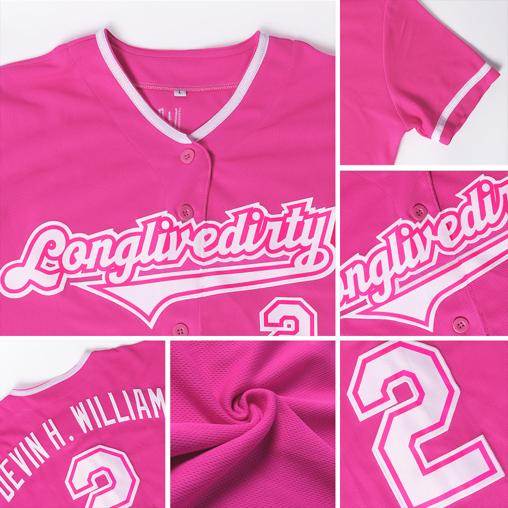 Custom Pink White-Kelly Green Authentic Baseball Jersey view 6
