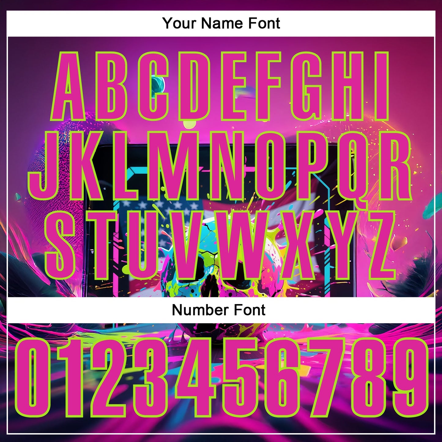 Custom Deep Pink Neon Green 3D American Flag Graffiti Splash Skull Bowling Performance Polo Shirt view 5