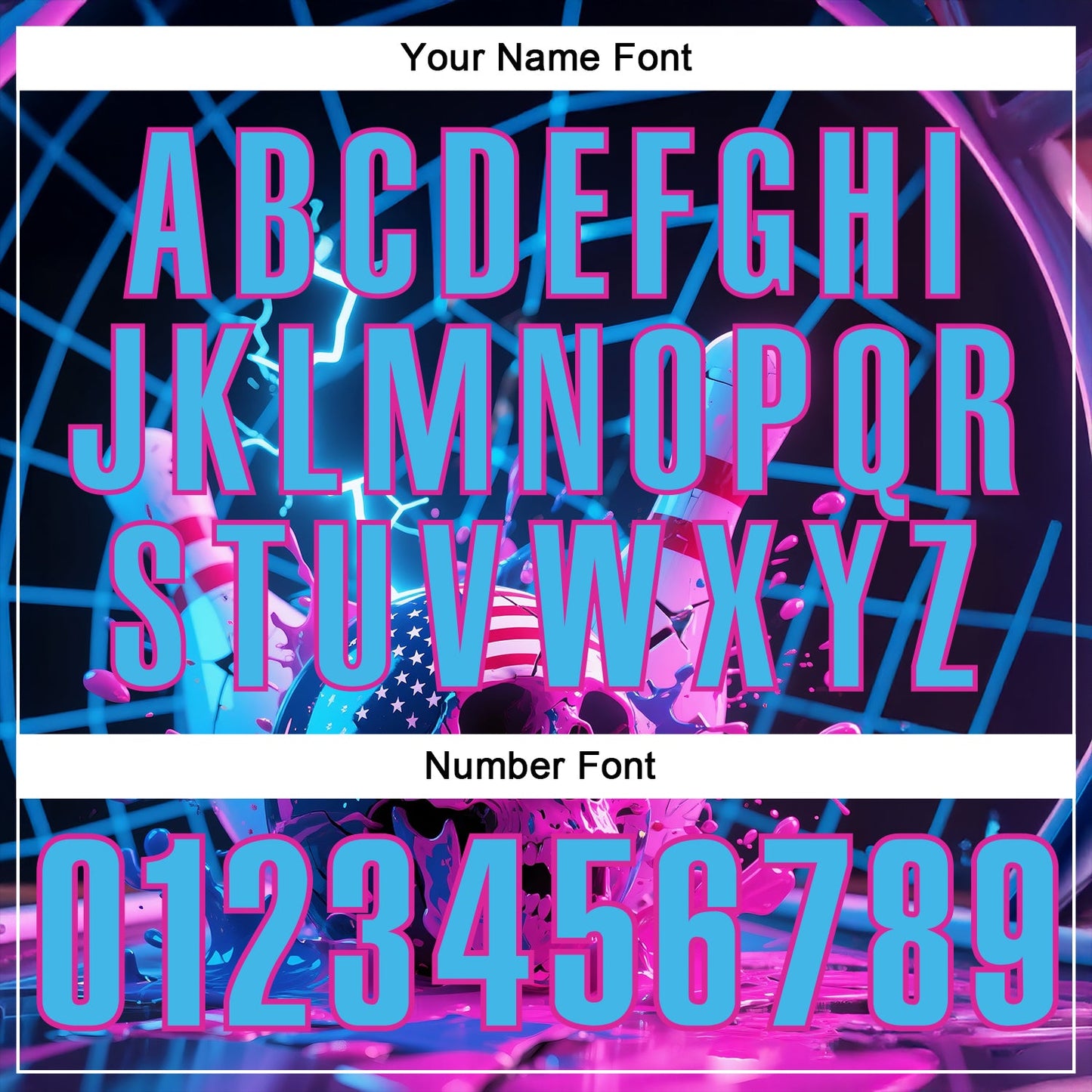 Custom Navy Sky Blue-Deep Pink 3D American Flag Splash Lightning Skull Bowling Performance Polo Shirt view 5