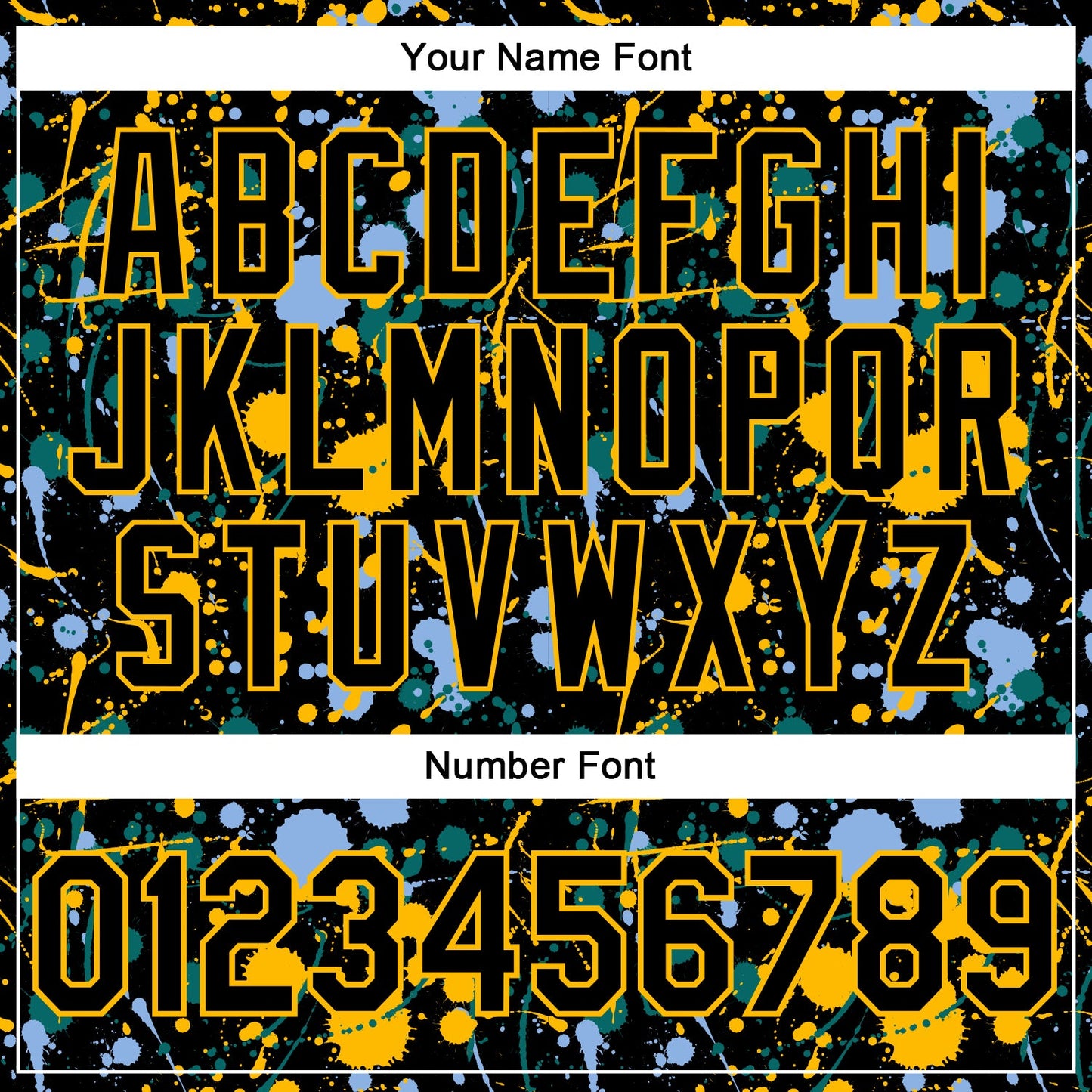 Custom Graffiti Pattern Black Light Blue Gold-Teal Vibrant Multi-Color Abstract Splatter Performance Polo Shirt view 5