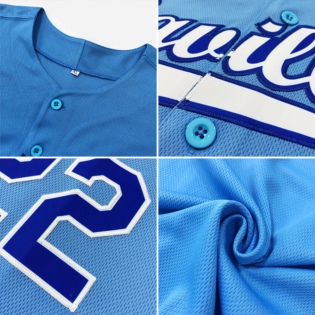 Custom Powder Blue Gold-White Authentic Baseball Jersey view 6