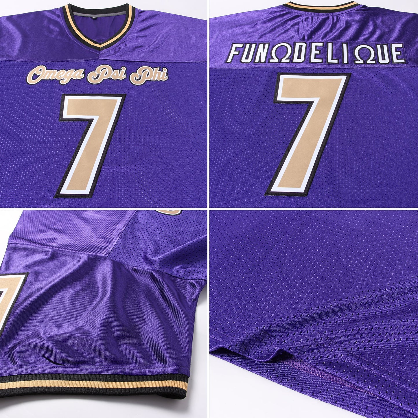 Custom Purple Old Gold-Black Mesh Authentic Throwback Football Jersey view 7