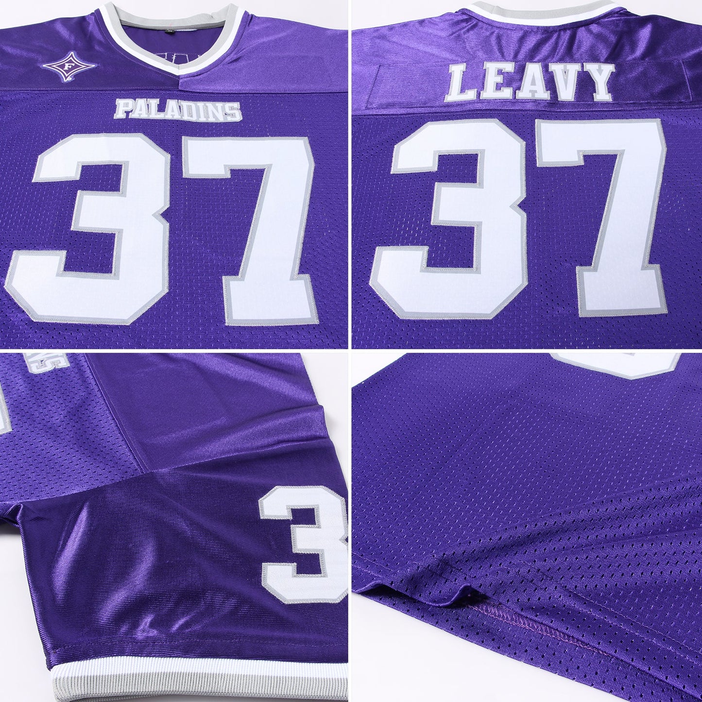 Custom Purple White-Gray Mesh Authentic Throwback Football Jersey view 5