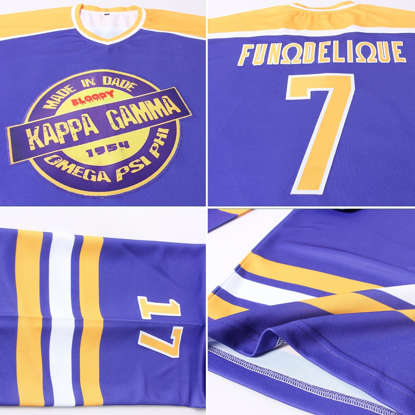 Custom Purple Gold-White Hockey Jersey view 5