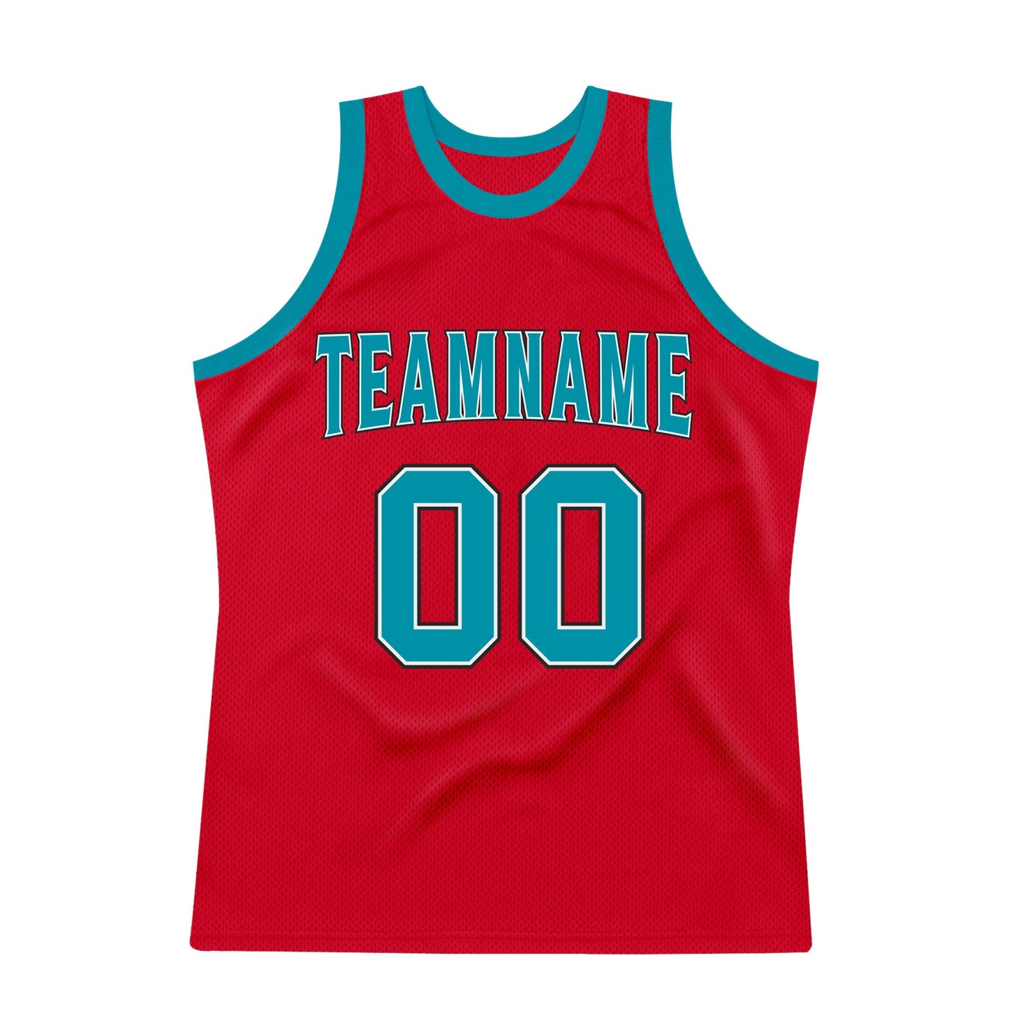 Custom Red Teal-Black Authentic Throwback Basketball Jersey view 7